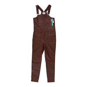 NEW Tinsel Town Faux Leather Overalls M Hot Chocolate Brown Vegan Modern Retro